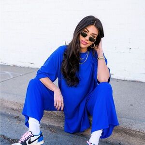 Dressed in LALA Lex Ribbed Playsuit in Blue - XL